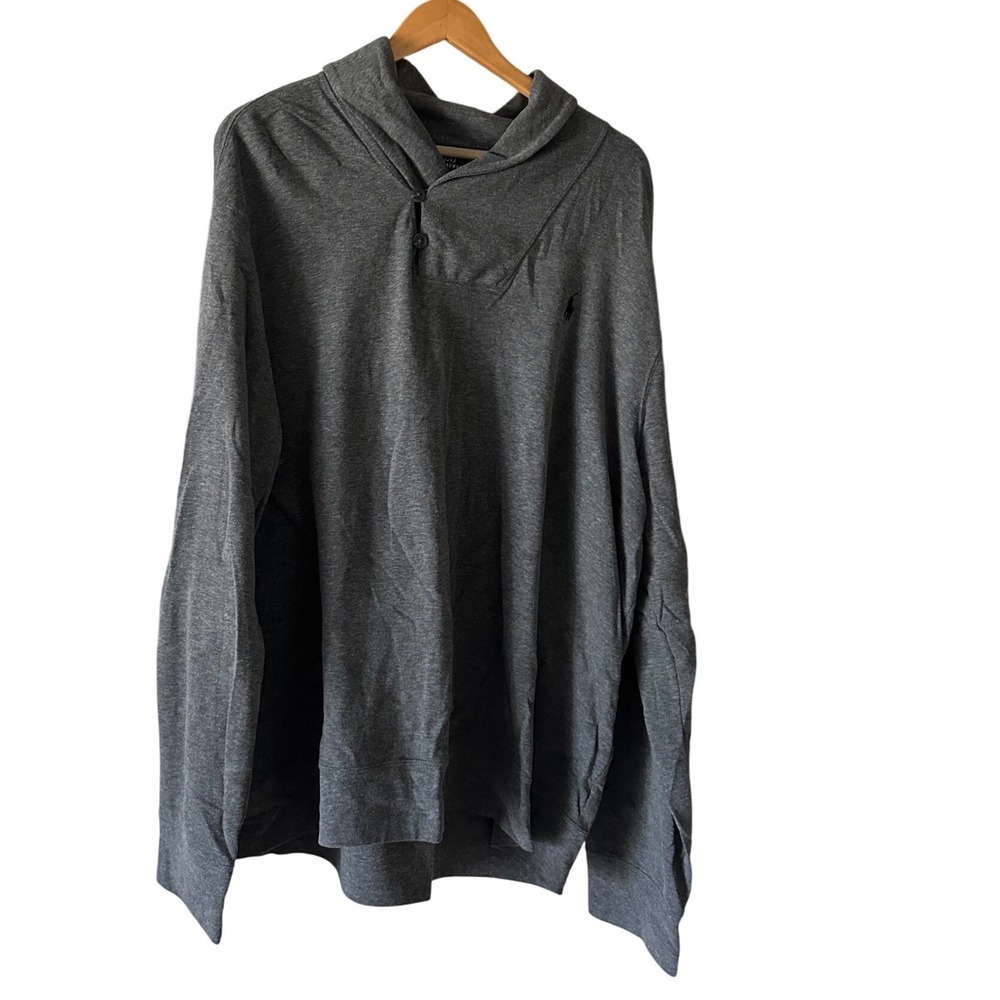 Polo Ralph Lauren Shawl Collar Button Neck Long‎ Sleeve Pullover Shirt Gray XL